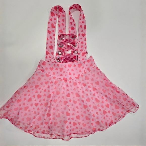 Sugar Thrillz ✦ Love Surrounds Me Pinafore Skirt ✦ Pink Hearts Organza S EUC - Picture 5 of 11